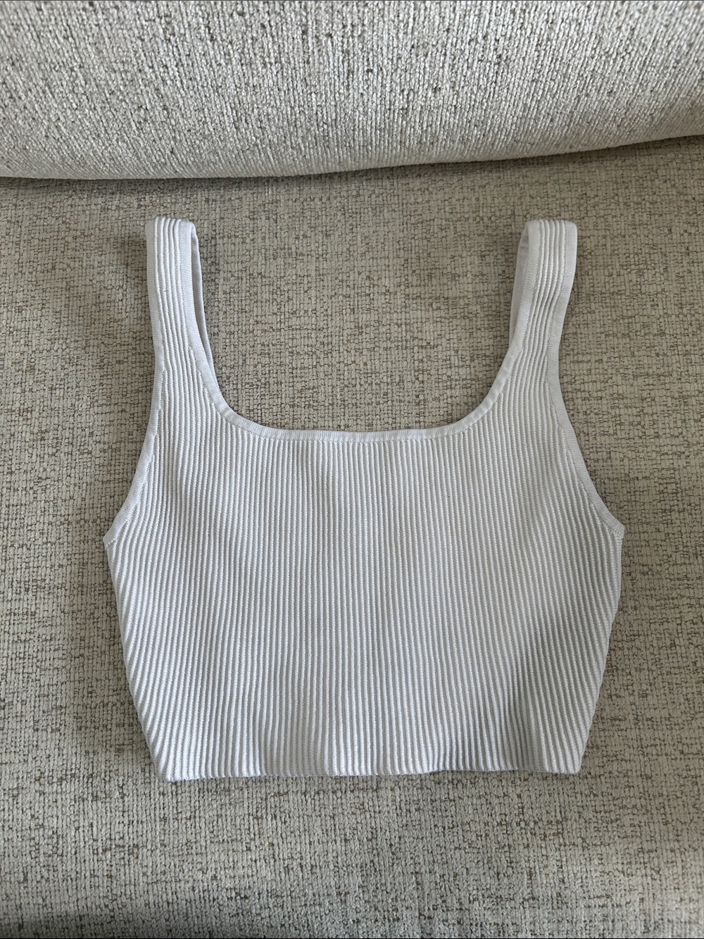 Babaton White Ribbed Square-Neck Crop Top